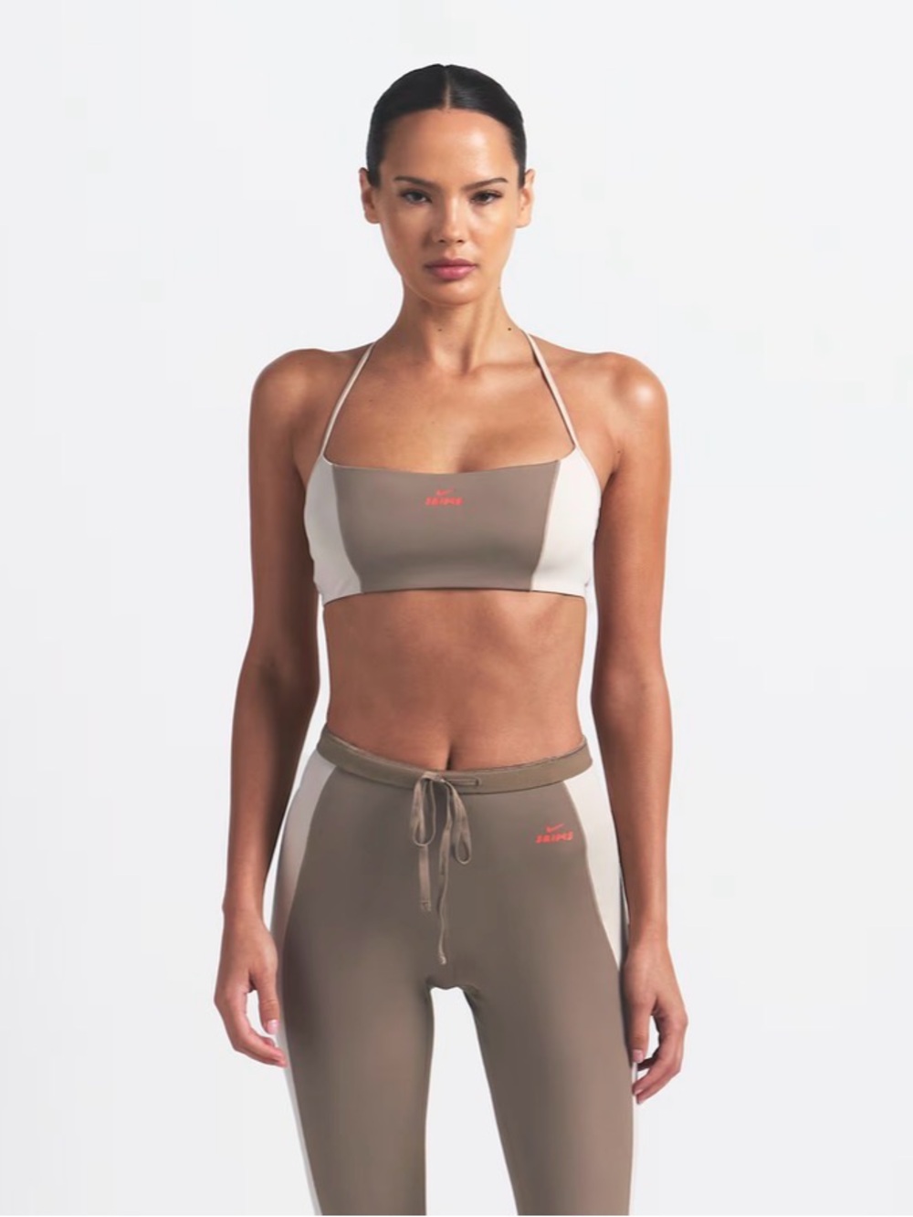 NikexSkims Taupe & Cream Colorblock Halter Sports Bra